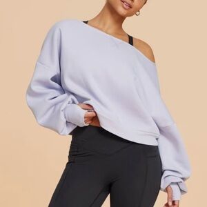 Blogilates Dance Studio Off the Shoulder Sweatshirt Lilac 1X NEW